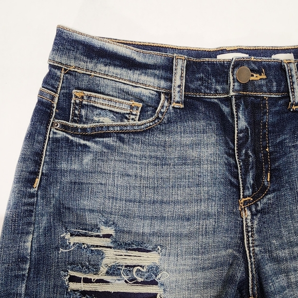 Sneak Peek Women's Denim Shorts Size 28 Blue Distressed Stars & Stripes Pockets - Picture 2 of 16